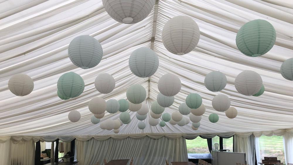 Green and blue store paper lanterns